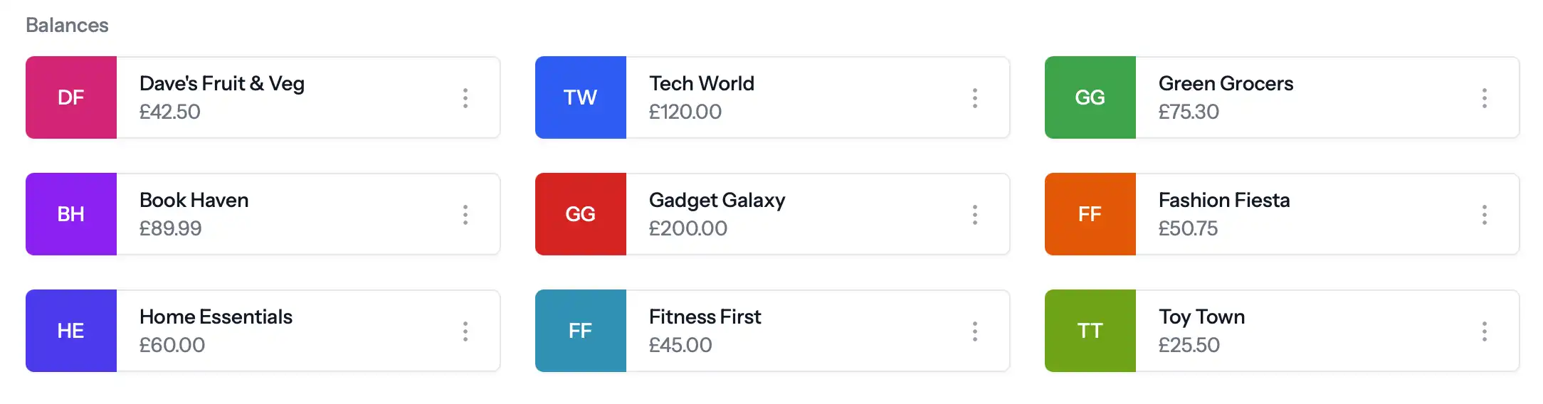Customer wallet showing multiple gift cards with balances